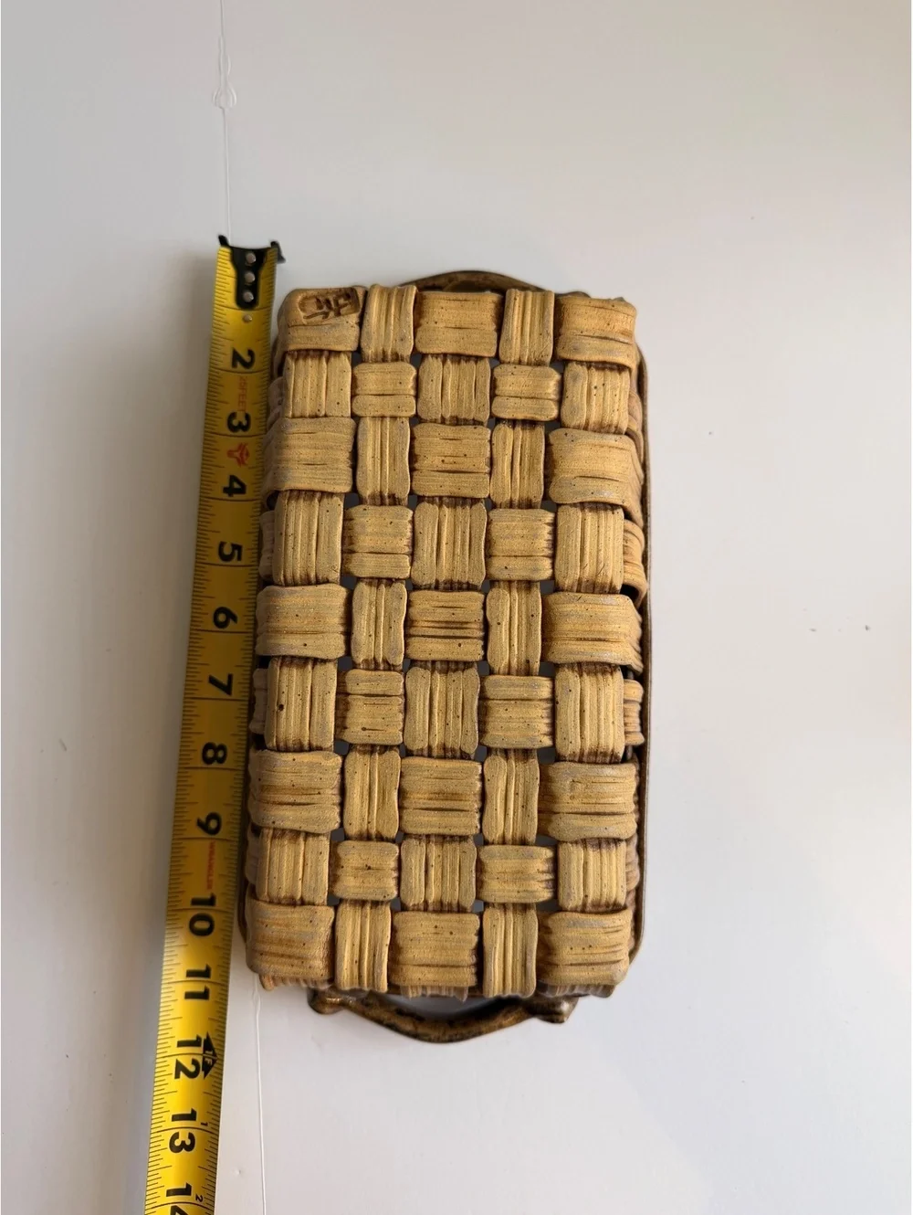 Vintage Ceramic Woven Bread Basket Pottery Rectangular Brown